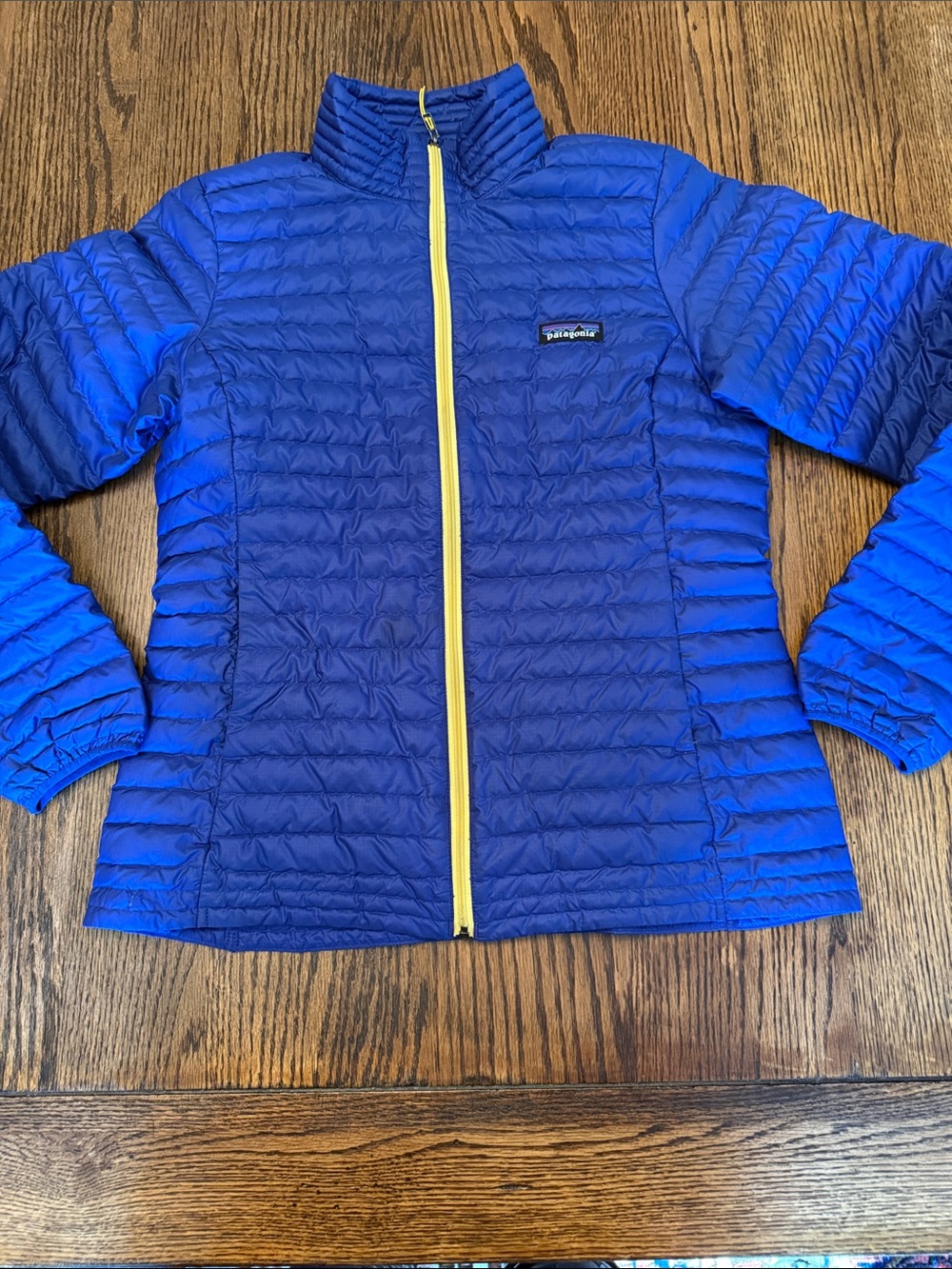 Patagonia Ultralight Down Jacket Blue Yellow Zip Women’s M Fits S EUC Read